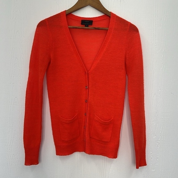 J.Crew - Bright Orange Red Italian Spun Alpaca Blend Jeweled Button Cardigan XS - Picture 8 of 10